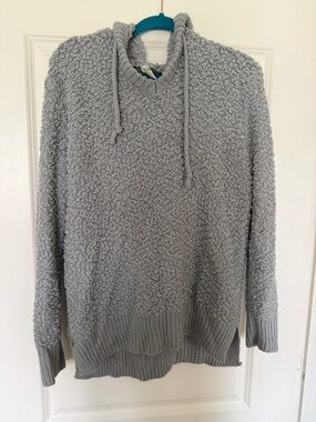 Cozy Popcorn Knit Hoodie Sweater in Light Gray